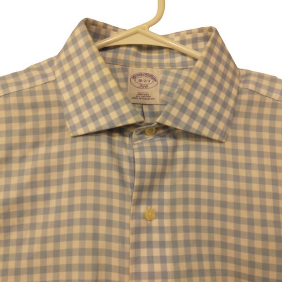 Brooks Brothers 346 dress shirt mens 16 2/3 blue white check slim fit button - Picture 2 of 8